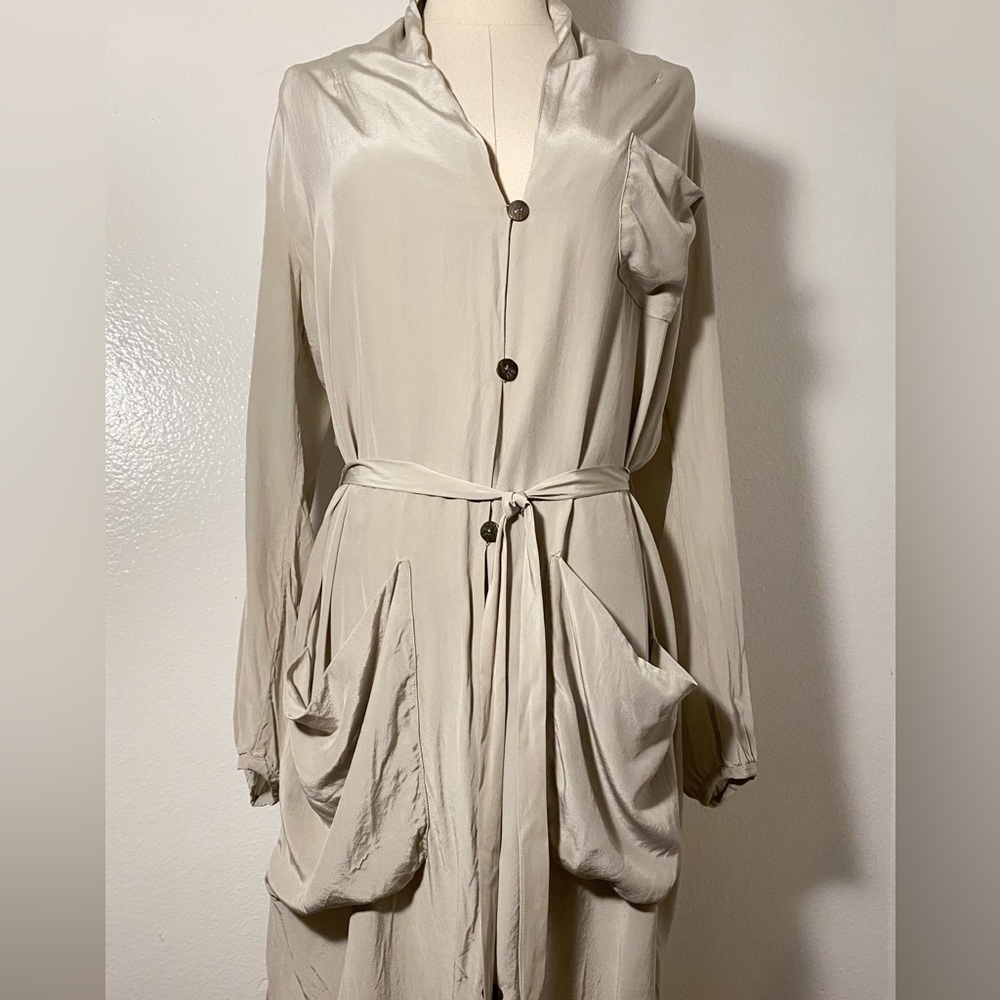 HENGST 100% silk gray shirt dress/ duster